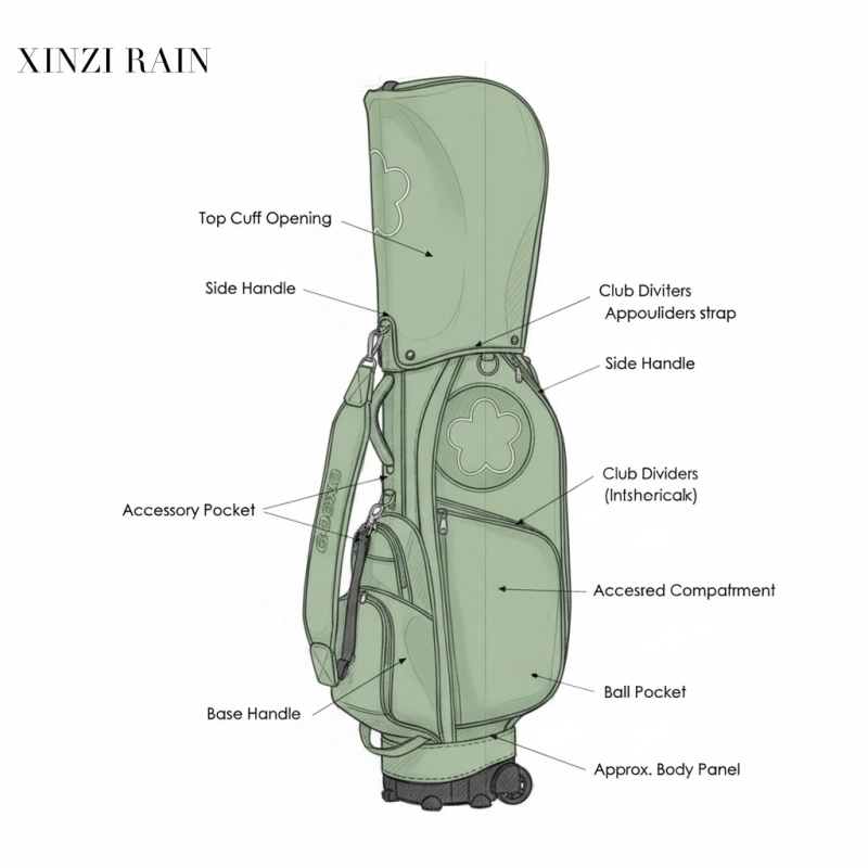 Custom Leather Golf Bag with Divider System & Wheeled Base