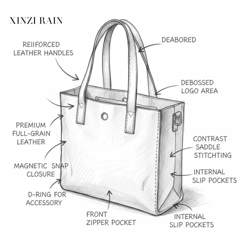 Custom Full-Grain Leather Tote Bag for Brands & Private Label