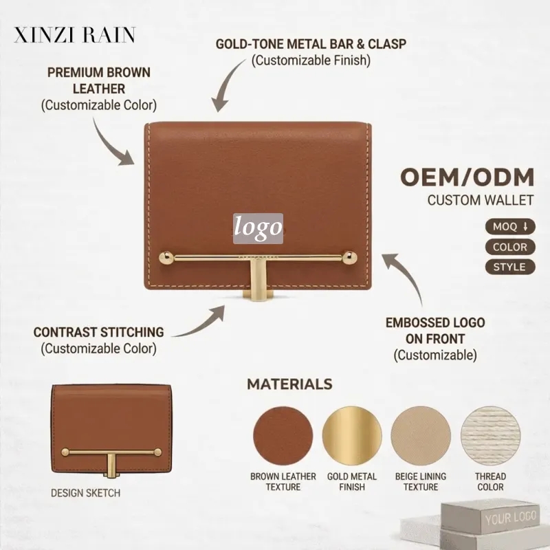 Custom Leather Wallet with Metal Bar Closure | OEM & Private Label