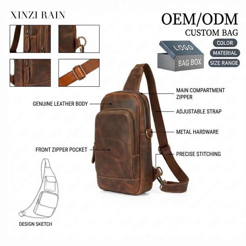 Custom Full Grain Leather Sling Bag | OEM & Private Label Chest & Crossbody Bag