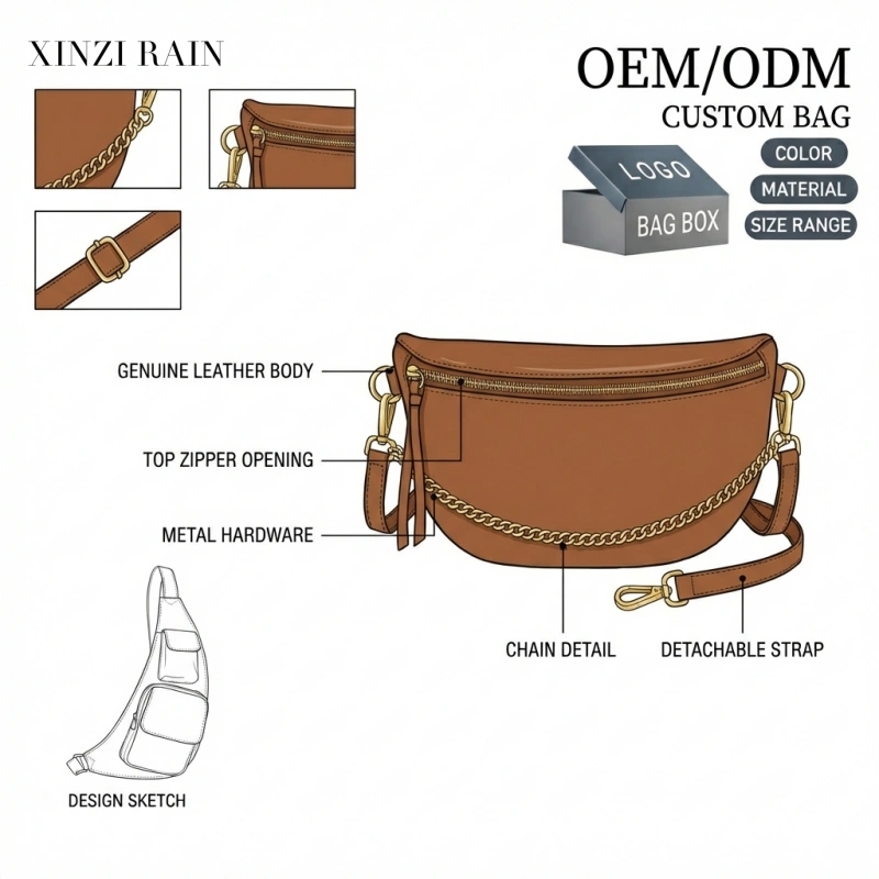 Custom Leather Sling Bag with Chain Strap | OEM & Private Label Manufacturing