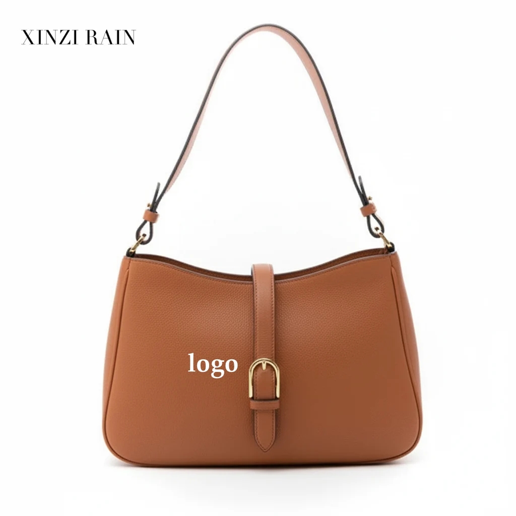 Custom Leather Shoulder Bag with Buckle Closure | OEM & Private Label