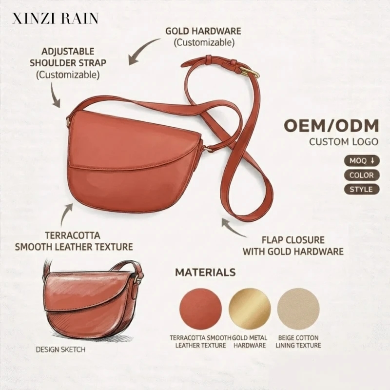Custom Leather Crossbody Saddle Bag – Soft Touch Terracotta | OEM & Private Label
