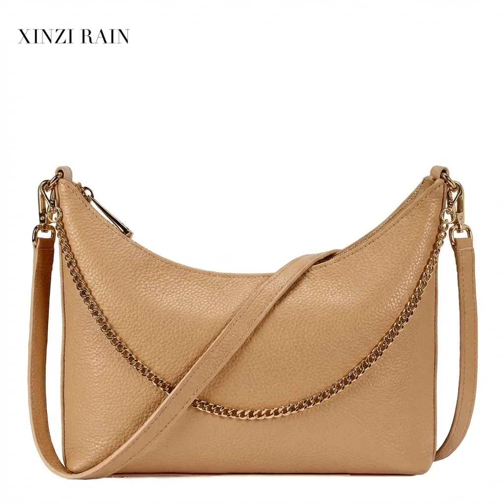 Custom Pebbled Leather Crossbody Bag with Chain Strap | OEM & ODM Manufacturer