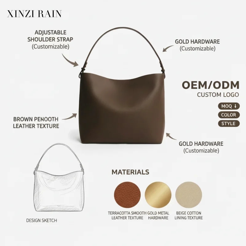Custom Vegan Leather Shoulder Bag Manufacturer | OEM Minimalist Hobo Bag