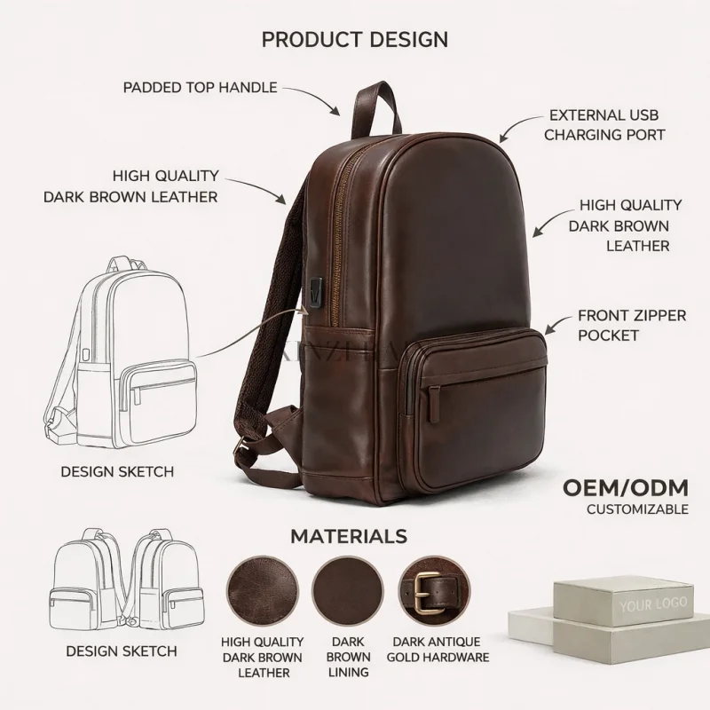 Vintage Brown Leather Backpack | Custom Leather Backpack Manufacturer