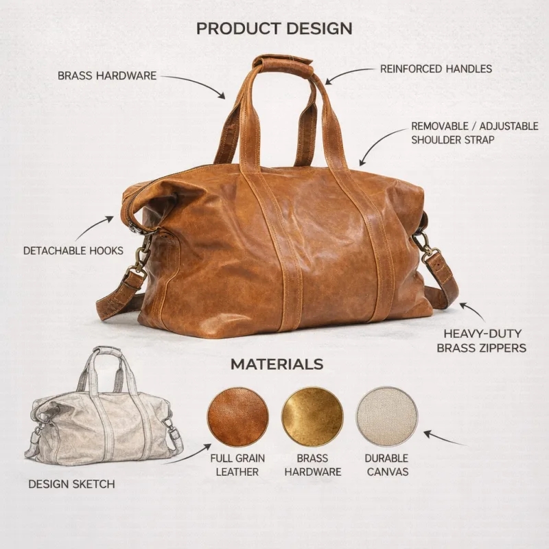 Custom Leather Travel Bag Manufacturer | Full Grain Leather Duffel Bag OEM – XINZIRAIN