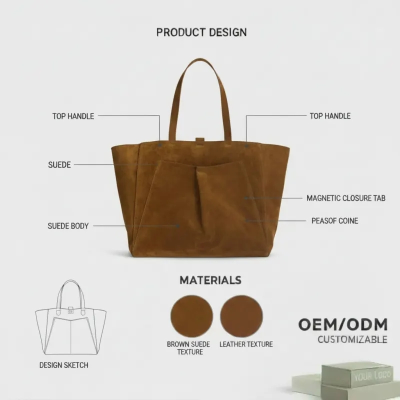 Custom suede tote bag manufacturer - BAGSRAIN
