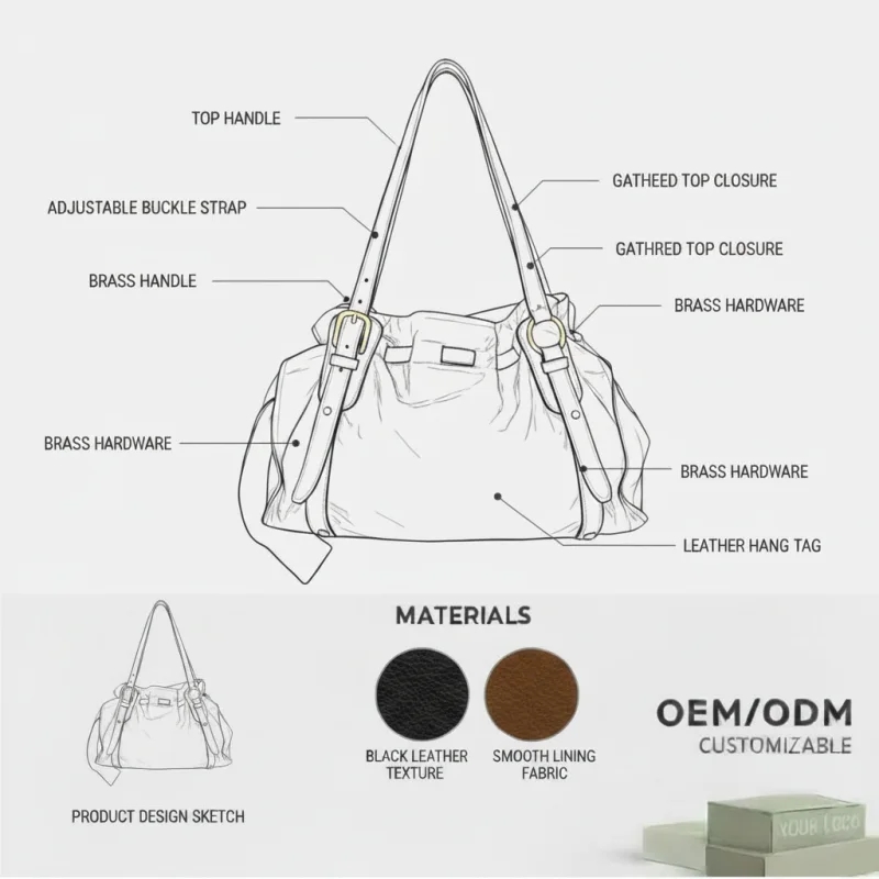 Custom Black Leather Shoulder Bag Manufacturer