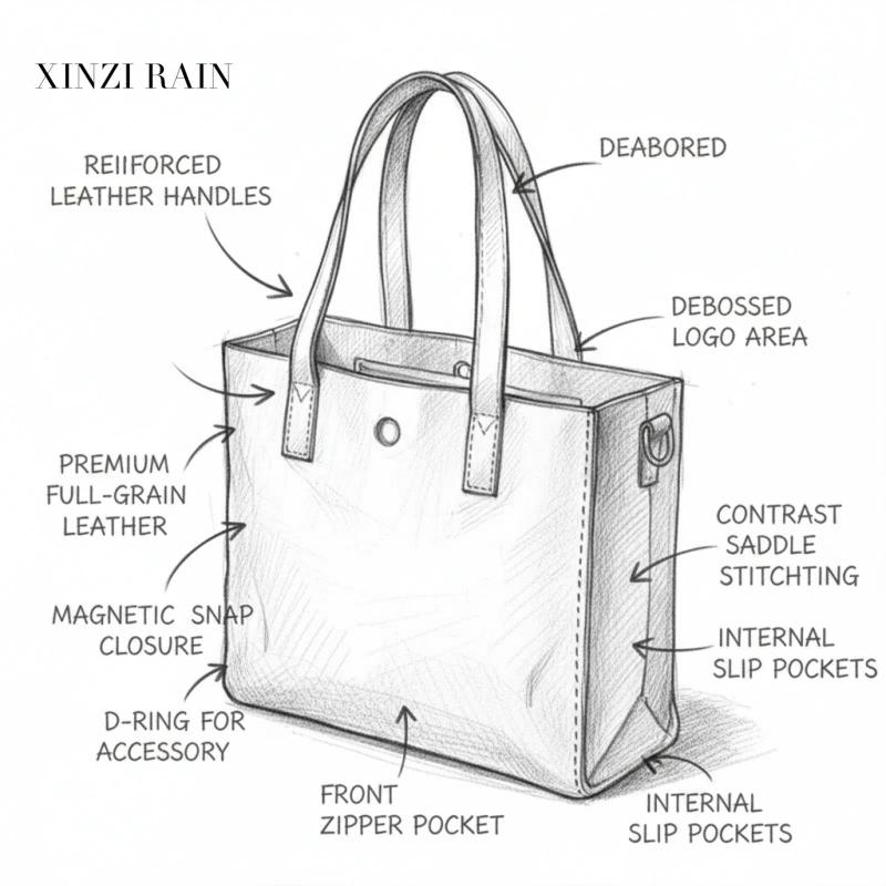 Custom Full-Grain Leather Tote Bag for Brands & Private Label