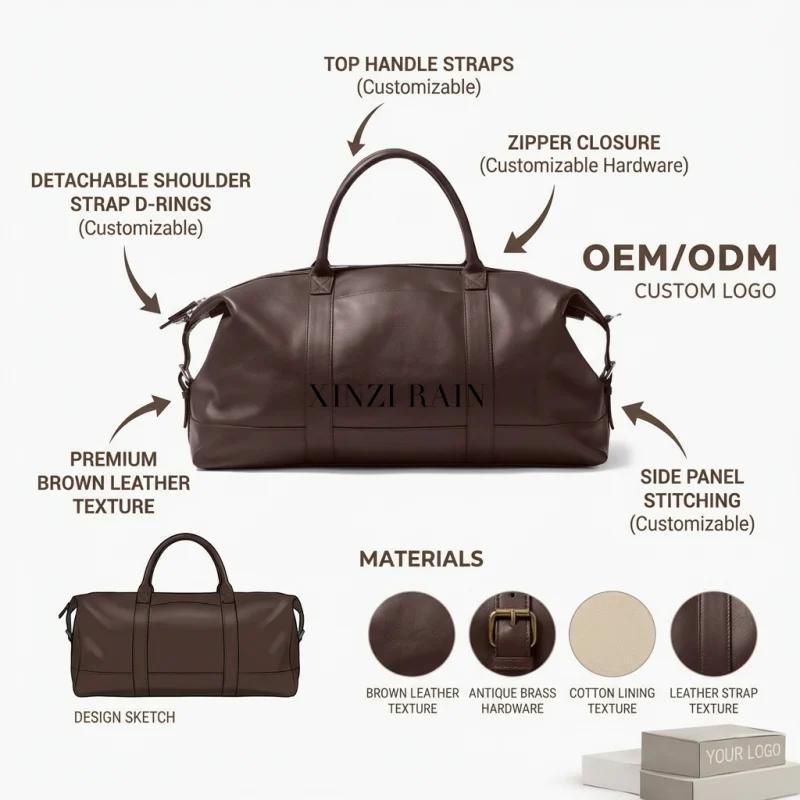 Custom Leather Weekender Travel Bag | OEM & Private Label Manufacturing