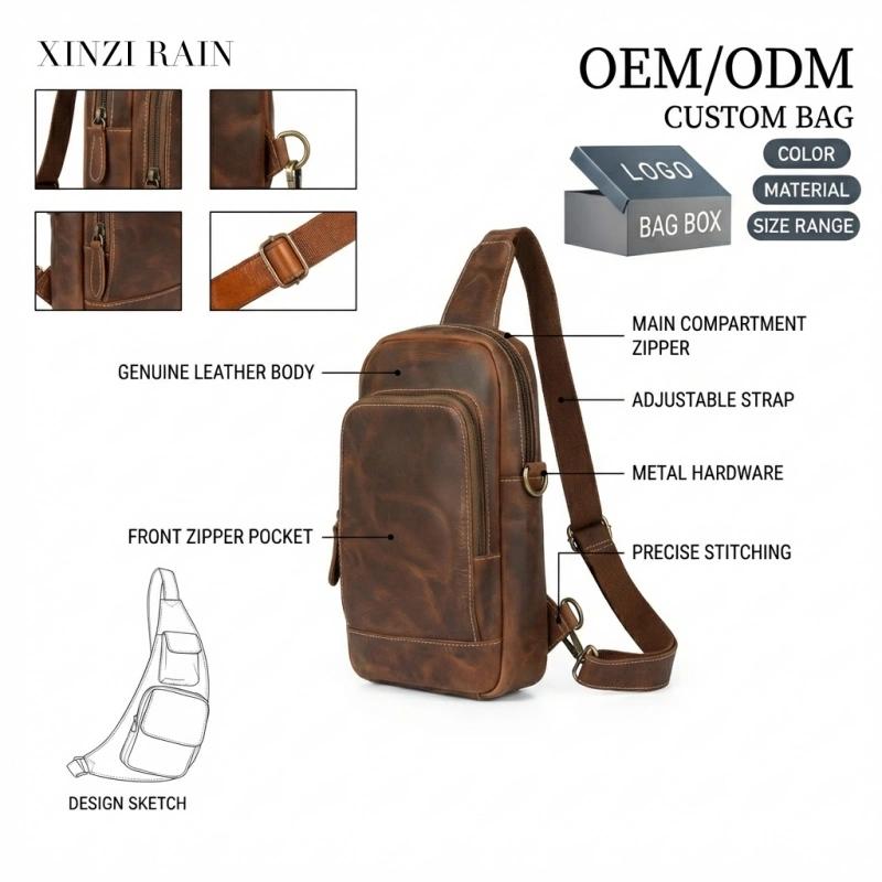 Custom Full Grain Leather Sling Bag | OEM & Private Label Chest & Crossbody Bag