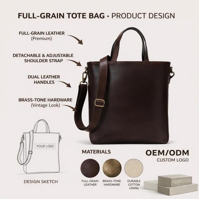 Vintage Brown Leather Tote Bag | Custom Leather Tote Bag Manufacturer
