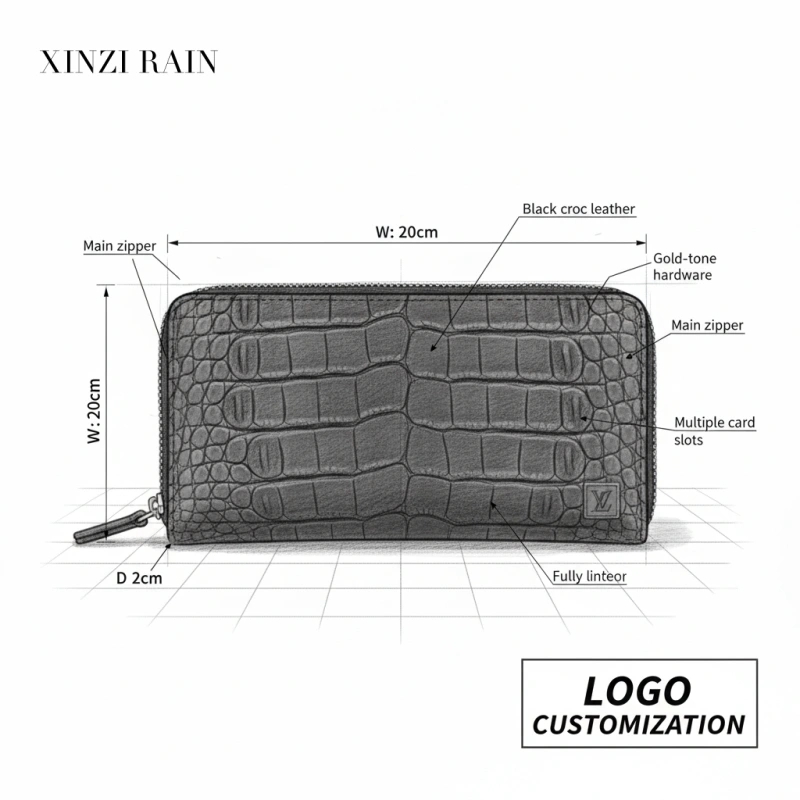 Custom Zip-Around Continental Leather Wallet-XINZIRAIN