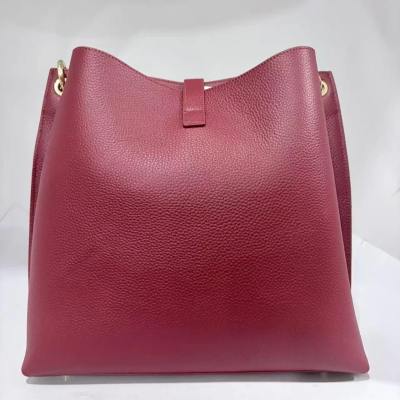 Burgundy Pebbled Leather Monogram Bucket Bag - Bagsrain.webp
